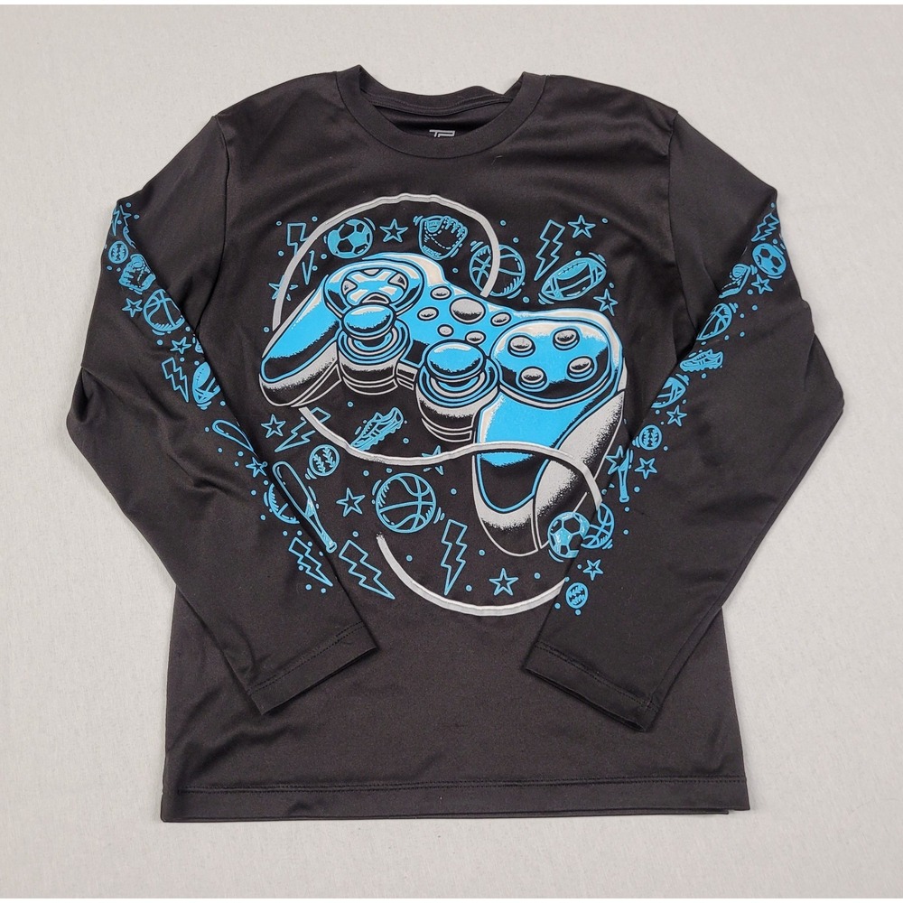 Tek Gear Boys Essential Graphic Long Sleeve Black T-Shirt Gaming Size S